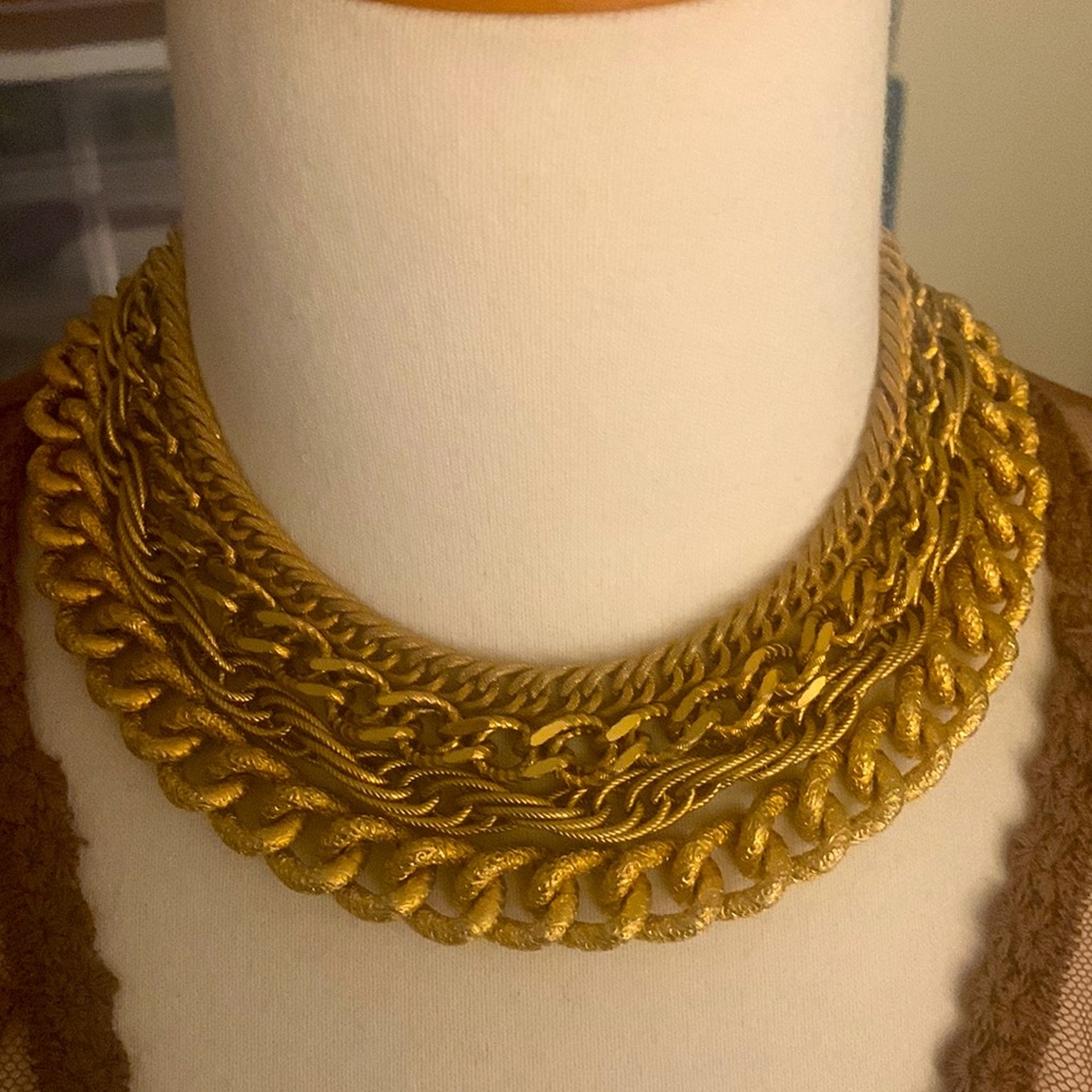Gold chain statement necklace by Coro Vintage American made plated in real gold